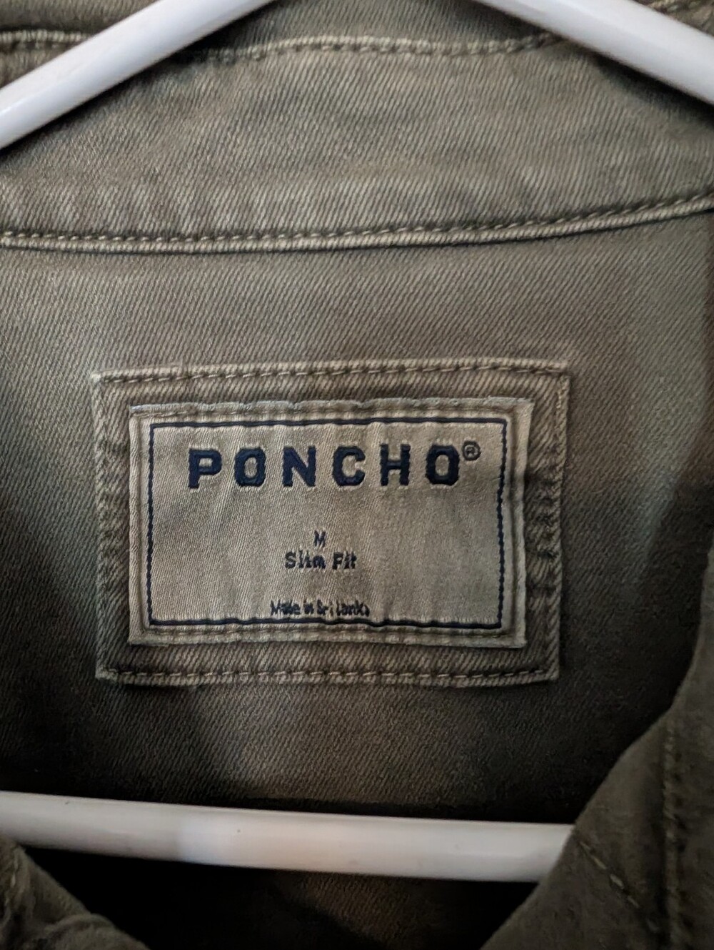Poncho The Falfurrias Western Denim Pearl Snap Shirt Mens M Olive Green Slim Fit - Picture 3 of 7